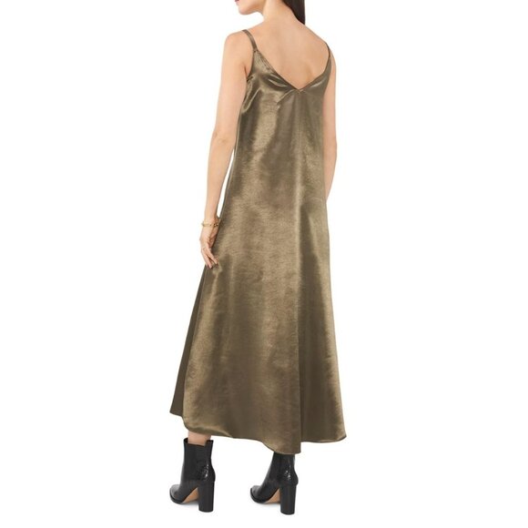 Vince Camuto Y2K Midi Slip Dress Light Olive Sleeveless Satin Minimalist NWT - Picture 2 of 9